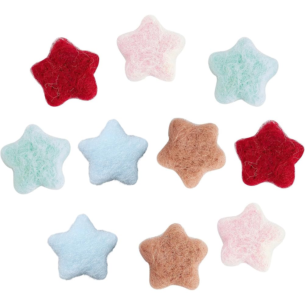 GORGECRAFT 10PCS 5 Colors 30mm Star Shape Felt Wool Beads Balls Sewing Pom Poms Handmade Natural Felting Garland Woolen Felted Fabric for DIY Home Decor Party Props Wool Art Christmas Ornaments