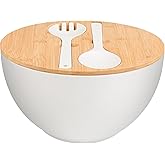 LOVYANXUE Salad Bowl with Lid, 12" Extra Large Bamboo Fiber Salad Bowl with Servers Set for Kitchen, Nature Bamboo Mixing and Serving Bowl with Lid, Spoon and Fork for Fruits,Salads and Vegetables