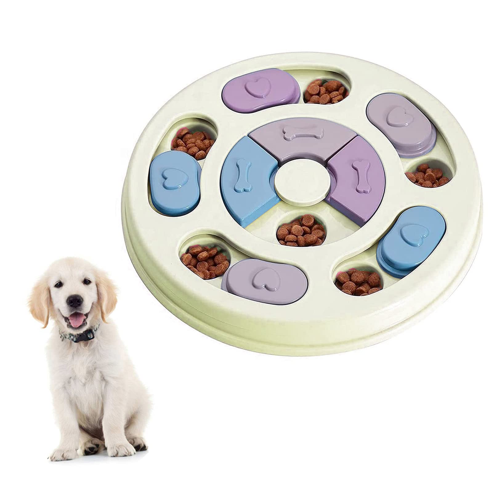 Elezenioc Dog Puzzle Slow Feeder Toy,Puppy Treat Dispenser Slow Feeder Bowl Whelp Toy,Dog Brain Games Dish with Non-Slip, Improve IQ Puzzle Bowl for Puppy (Green)