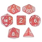 7 Die Polyhedral Dice Set - Royal Bubblegum (Pink Glitter) with Velvet Pouch by Wiz Dice
