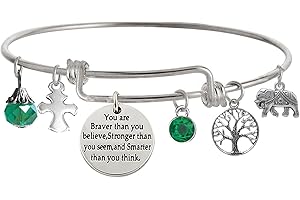 TISDA "You Are Braver Than You Believe Stronger Than You Seem and Smarter Than You Think Inspirational Bracelet Expandable Bangle for Women