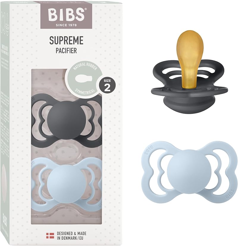 BIBS Supreme Dummy 6-18 Months 2-Pack Symmetrical Teat Iron Baby Blue