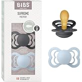 BIBS Pacifiers - Supreme Collection | BPA-Free Symmetrical Nipple | Natural Rubber Latex | Made in Denmark | Set of 2 Iron/Baby Blue Color Premium Soothers | Size 6-18 Months