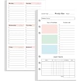 A6 Weekly Planner Refills for Filofax Personal Binders, 53 Sheets/106 Pages Undated Colorful Weekly Planner, 6-Hole Punched, 100 gsm White Paper, Last 1 Year, 3.75" x 6.75"