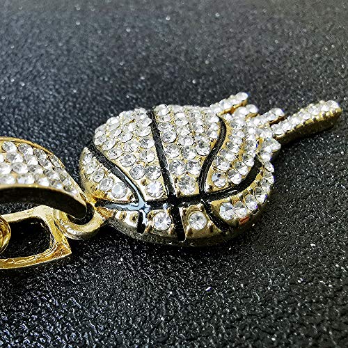 HH Bling Empire Mens Iced Out Hip Hop 14K Gold Artificial Diamond NBA Basketball Related Pendant cz Tennis Chain Necklace 22 Inch (Basketball -1 & Rope)