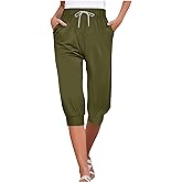 MSONWANY Women's Plus Size Capri Sweatpants Joggers Casual Sports Cropped Lounge Pants High Waisted Athletic with Pockets