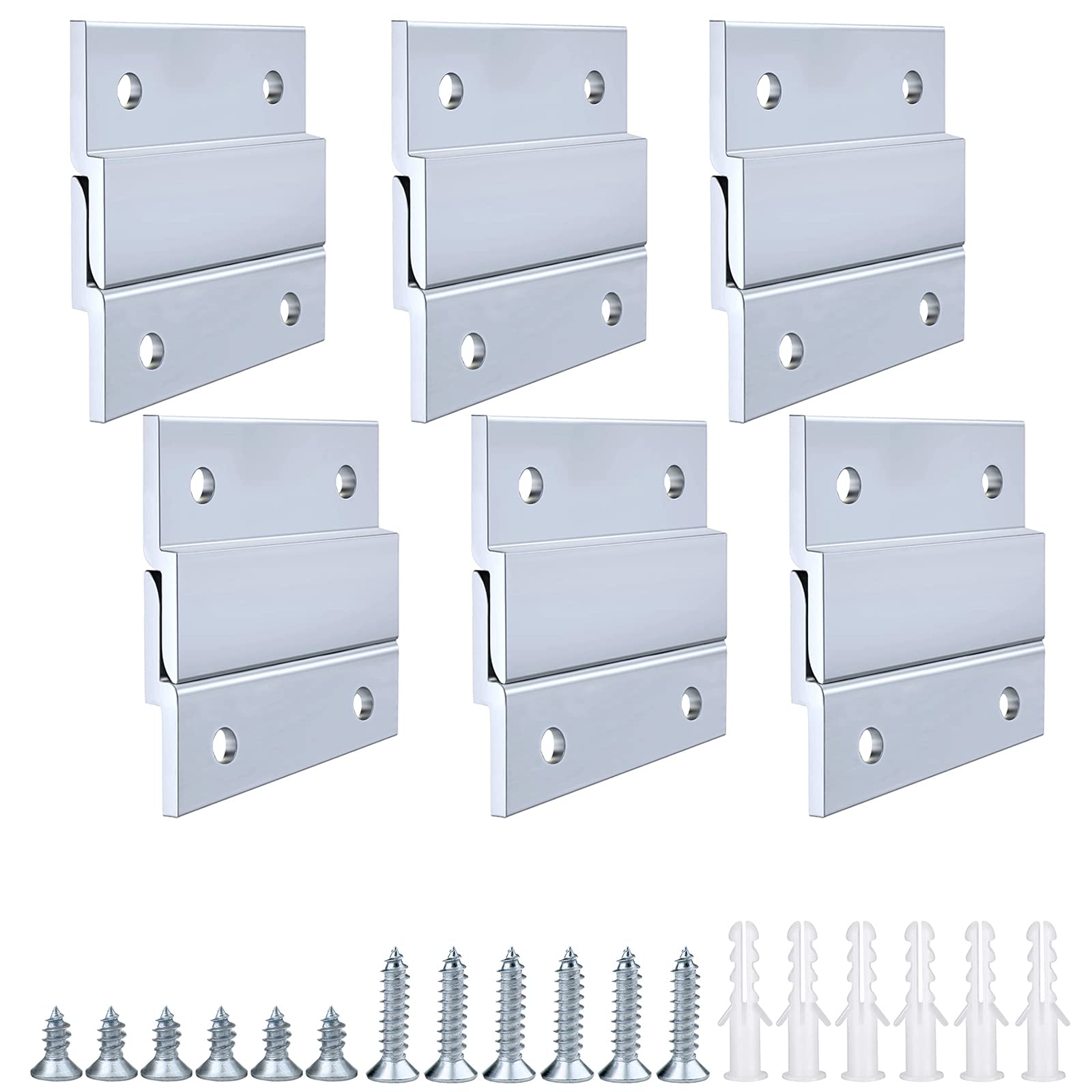 French Cleat Picture Hanger, Aluminum Z Bar Interlocking Wall Mounting Bracket Hardware Kit Z Clips for Hanging Wall Painting, Mirrors, Panels, Artwork, Cabinet, Whiteboard ( 2''6 Pairs)