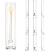 Biuitug Glass Hurricane Candle Holder: 10 Pcs Tapered Candlestick Holders Bulk with Cylinder Sleeves Tall Glass Candle Holder Large Clear Candle Stand for Wedding Birthday Party Christmas Home