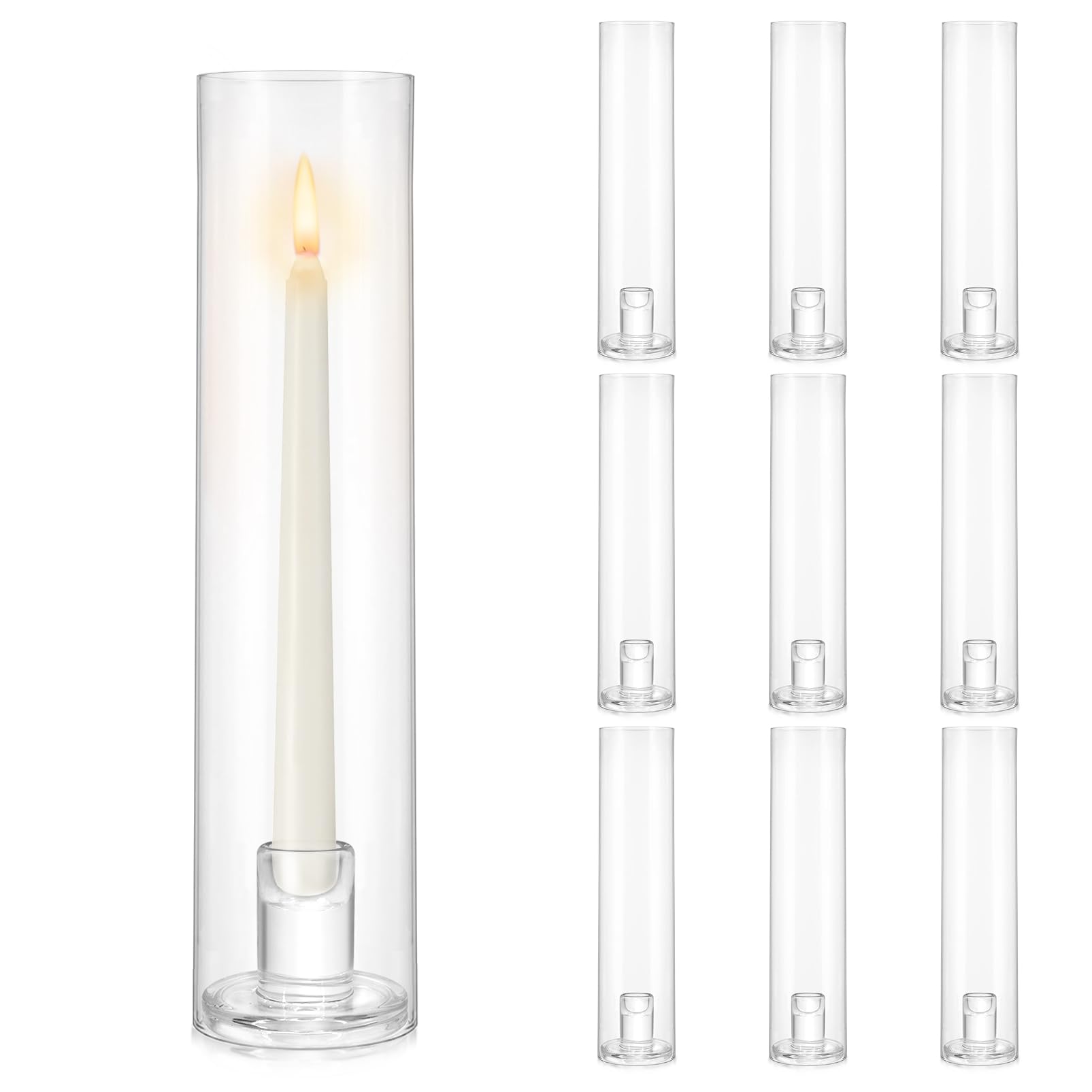 Photo 1 of Biuitug Glass Hurricane Candle Holder: 10 Pcs Tapered Candlestick Holders Bulk with Cylinder Sleeves Tall Glass Candle Holder Large Clear Candle Stand for Wedding Birthday Party Christmas Home