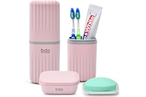 VITVITI Toothbrush Travel Case, Portable Travel Soap Container Dish Tray, Portable 7.88 inch Toothpaste Travel Toothbrush Holder with Cover for Trip/Bathroom/Camping(Pink)