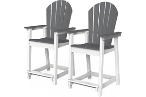 OTSUN Outdoor Tall Adirondack Chairs Set of 2, Patio Bar Stool Chair with High Back, 400lbs, Widened Arms, All-Weather Balcony Chair for Backyard, Garden, Yard - Light Grey