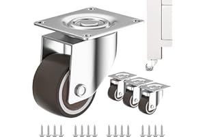 ANDUTEES 1 inch Caster Wheels Set of 4, Low Profile Wheels for Furniture, No Noise Mini Swivel Rubber Casters, with 360 Degree Top Plate for Small Furniture