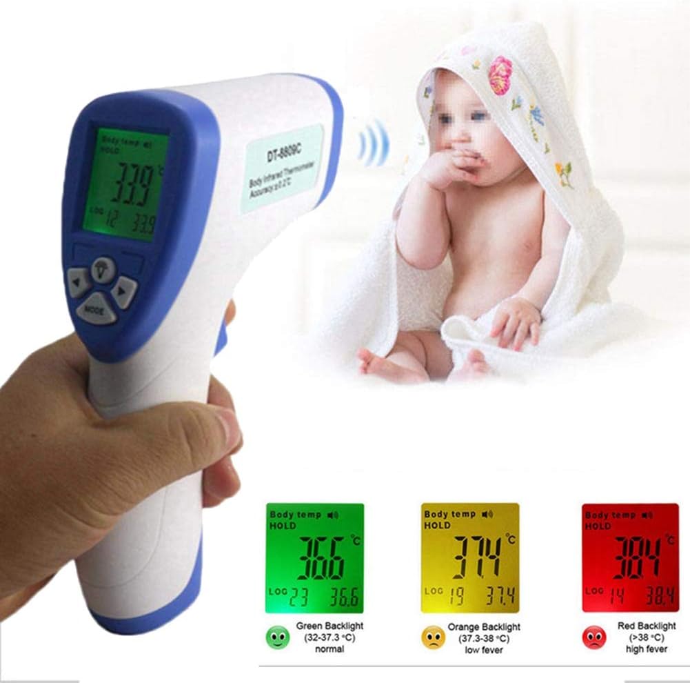POEO Infrared Forehead Digital Thermometer Gun, Non Contact Infrared Thermometer with LED Backlight Display, Forehead Ear Thermometer for Baby and Adults