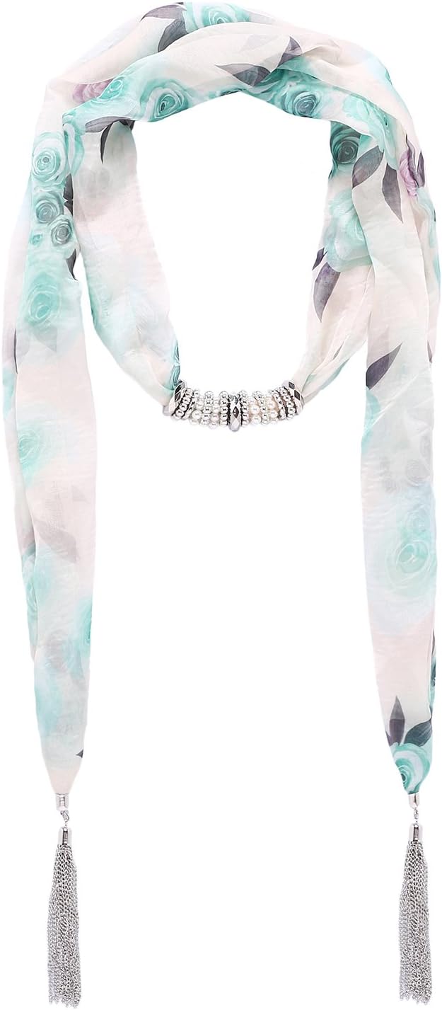 LERDU Women's Scarf Necklace Ladies Gift Idea Versatile Unique Pendant Scarfs Infinity Scarf with Jewelry Accessory