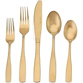 Matte Gold Silverware Set, Satin Finish 40-Piece Stainless Steel Flatware set, Tableware Cutlery Set Service for 8, Utensils for Kitchens, Dishwasher Safe