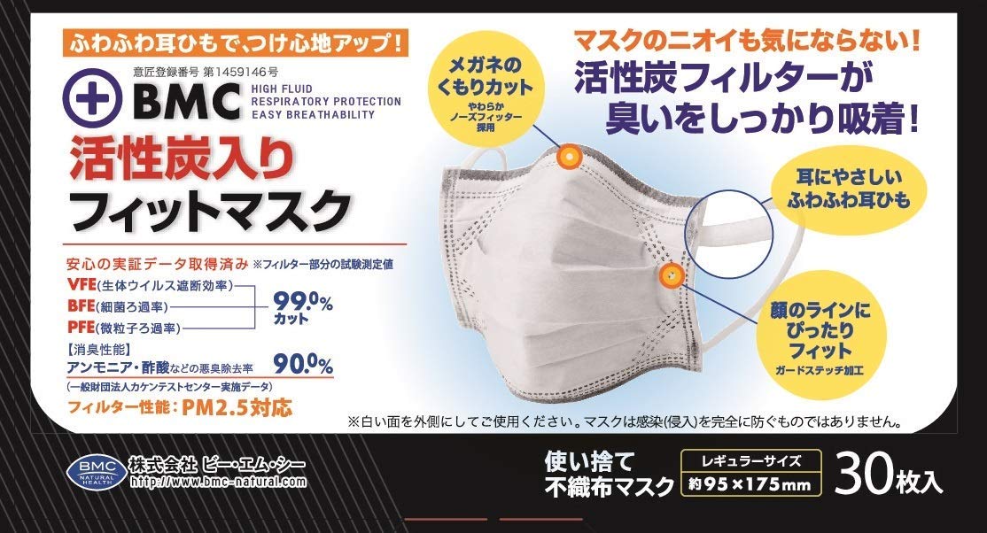 BMC 活性炭入りフィットマスク 黒 30枚入×8個商品画像