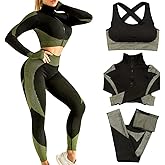 SINBRLAI Women's 3pcs Seamless Workout Outfits Sets, Yoga Sportswear Tracksuit Leggings and Stretch Sports Bra Fitness