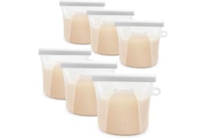 ZOMCHI 6 Pcs Reusable Silicone Breastmilk Storage Bags, 8oz/240ml, BPA Free, Safety Storage Bags for Baby Use-Breastfeeding, Snacks, Self-Standing Leakproof Freezer Bags, Easy to Use & Store