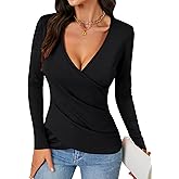 Rooscier Women's Deep V Neck Long Sleeve Slim Fit Sexy Blouse Top Shirts