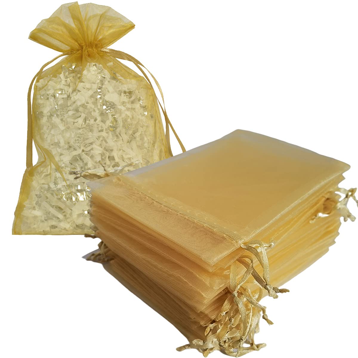 Photo 1 of Jwsqmc 4x6 Inch Organza Gift Bags with Drawstring for Jewelry,Candy,Set of 50 Gold Sachet,Sheer Fabric Mesh Tie Sack for Baby Shower,Birthday,Party Favors,Wedding,Bridal Shower,Graduation,Halloween