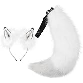 WanwanHut Faux Fur Fox Ears and Tail Set,Furry Ears Headband with Tail Wolf Ears,Halloween Cosplay Party Fox Costumes