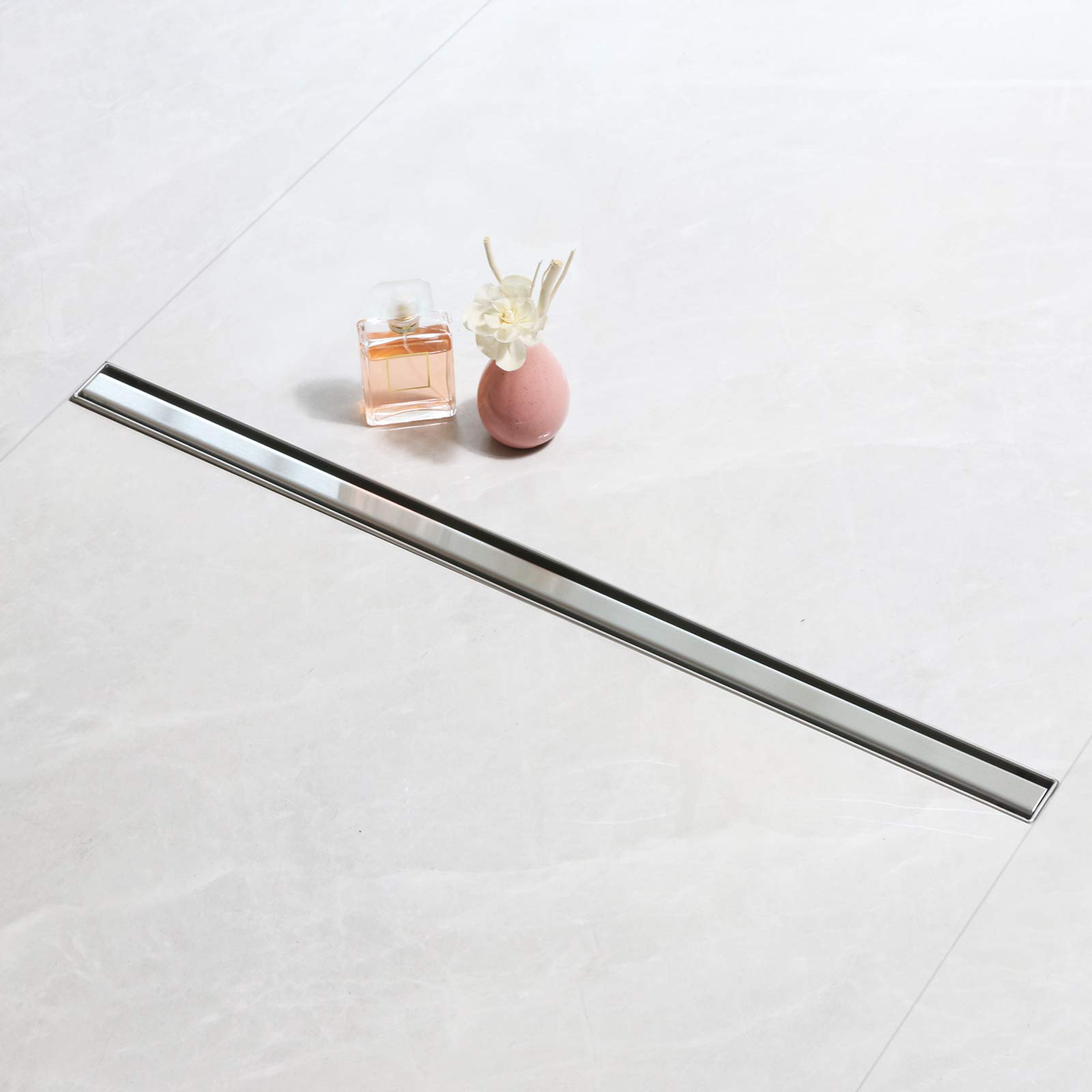 SaniteModar 80 cm Linear Shower Drain, Narrow Panel Shower Drain with 360°Siphon, Brushed 304 Stainless Steel Linear Drain with Leveling Feet