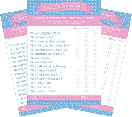 Amazon Com Guess Who Mommy Or Daddy Baby Shower Game Blue And Amazon Com Guess Who Mommy Or Daddy Baby Shower Game Blue And