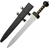 SZCO 28&Prime; Roman Gladius Sword &ndash; Double Edged Carbon Steel Gladiator Sword with Black &amp; Gold Metal Handle, 22&Prime; Leather Sheath &ndash; Historical Roman Gladius Replica for Cosplay, Decor, LARP