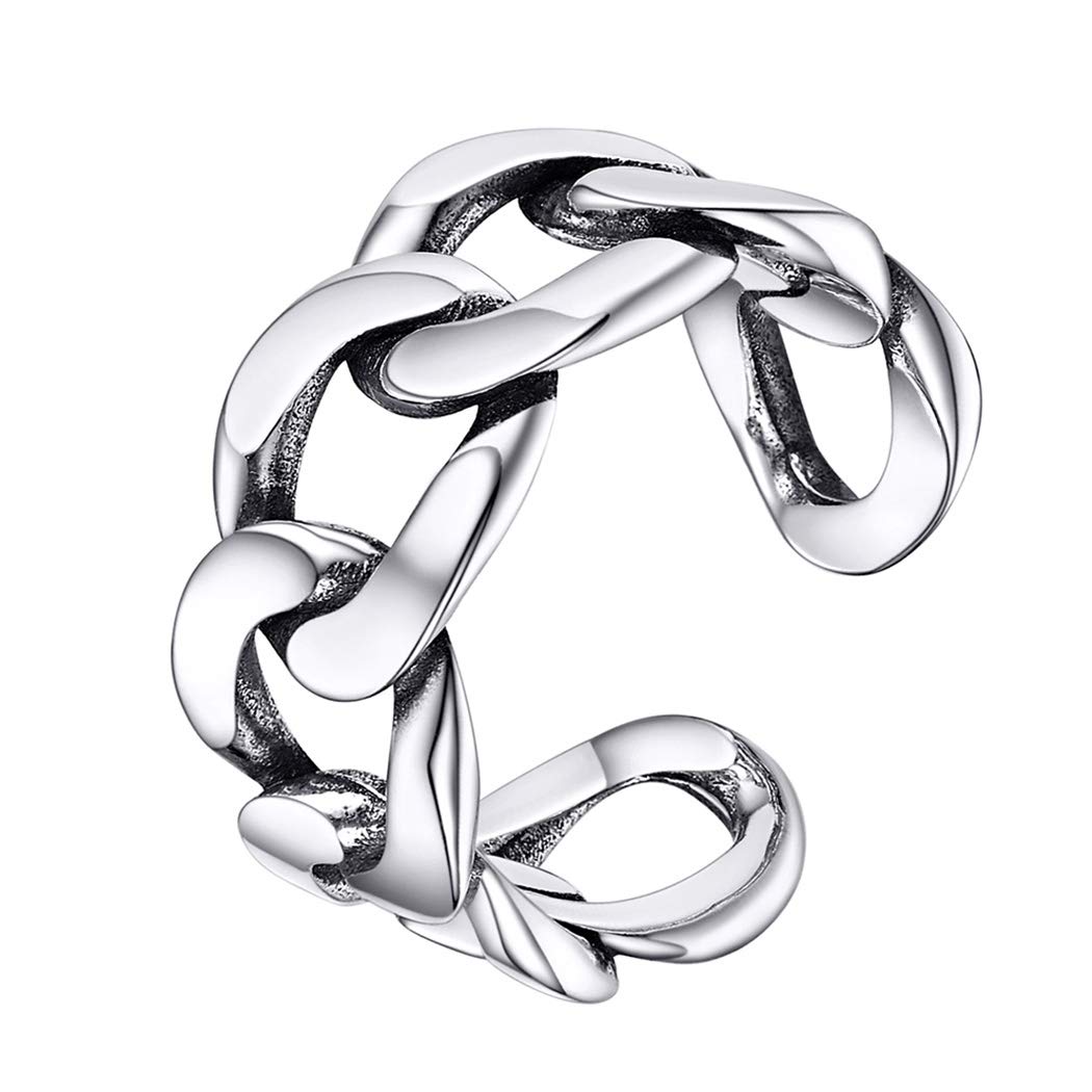 Chunky Silver Rings for ageWomens Gift Solid 925 Sterling Silver Cuban Link Rings Open