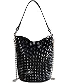 Bydenwely Rhinestone Rivets Bling Bucket Hobo Bag Chic Evening Purse Women Clutch Crossbody Mini Tote for Prom Party