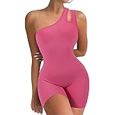 VUTRU Womens Sexy One Piece One Shoulder Two Halters Sleeveless Bodycon Shorts Jumpsuits Bodysuit Ribbed Sports Romper