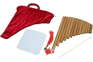 Luqeeg Pan Flute 15 Pipes G Key Chinese Traditional Musical Instrument Panpipes Woodwind Instrument for Beginners, Natural Co