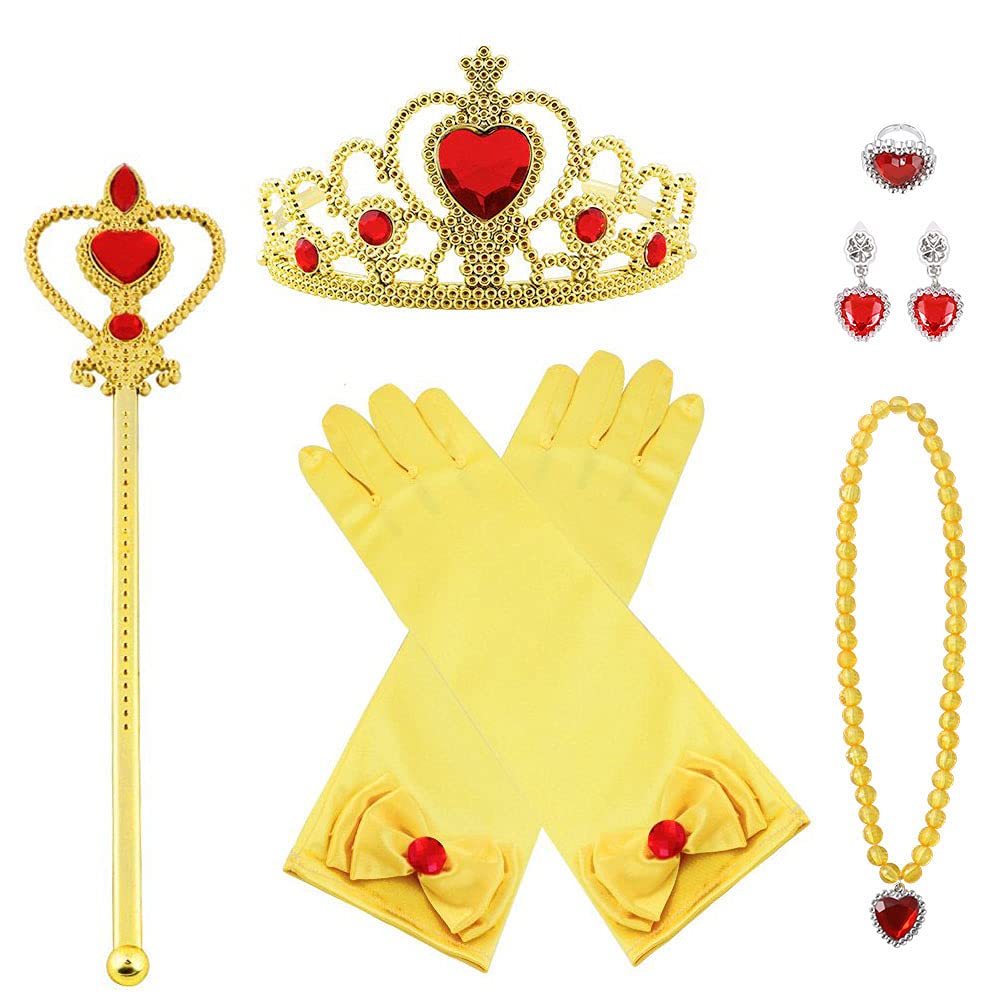 Vicloon Princess Costumes Ice Princess Set of 5, Elsa Gloves Wand Tiara Crown Necklace Earrings (Yellow)