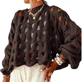 Yimoon Women's Crochet Sweater Hollow Out Oversized Sweater(Coffee-X-Large)