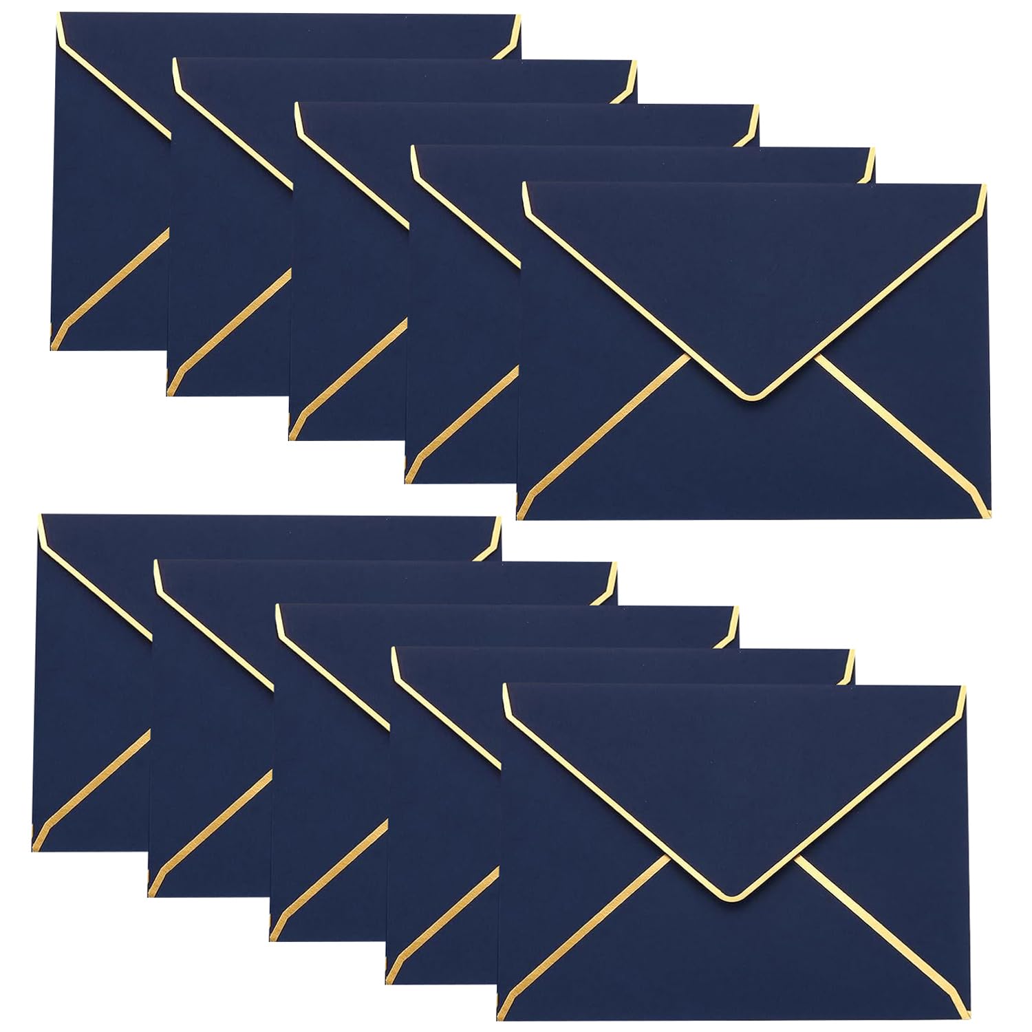 50 Pcs A7 Invitation Envelopes, 5 x 7 Inch V Flap Envelopes with Gold Border for Wedding, Gift Cards, Invitations, Graduation, Baby Showers, Parties (Blue)