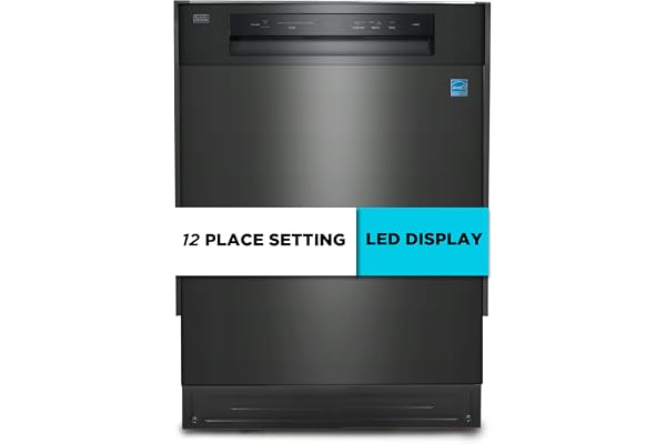 BLACK+DECKER 24" Built-In Dishwasher, 12-Place Setting Capacity with Stainless Steel Tub, Dish Washer with 5 Wash Programs and Smart Wash Cycle, ENERGY STAR Certified, BDW100MB, Black