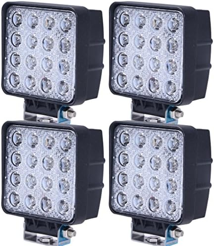 Tiauto 4pcs 48W Waterproof Square LED Work Light 6500k Spot Beam 4200Lumens for ATV Jeep Wrangler 4x4 Rv Trailer Fishing Boat Tractor Truck Fog work Light For Jeep Grand Cherokee Kit ATV
