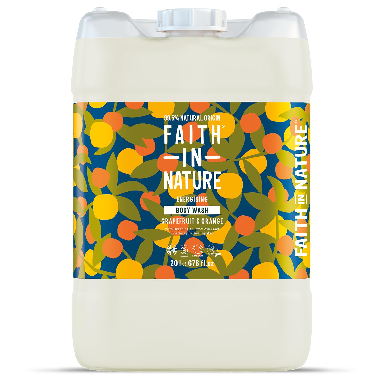 Faith In Nature Natural Grapefruit & Orange Body Wash, Energising Shower Gel, Vegan & Cruelty Free, No SLS or Parabens, 20L Bulk Buy Refill Pack