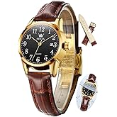 OLEVS Womens Leather Watch, Brown Womens Watches Leather Band Waterproof Analog Dainty Womens Ladies Watch for Small Wrists, Easy Read Luxury Dress Watches for Women Arabic Numbers White/Blue/Black