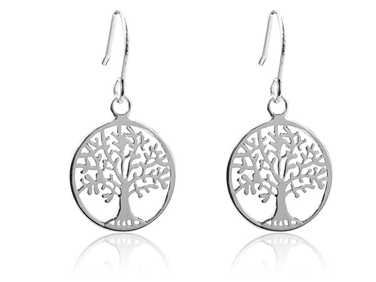 925 Solid Sterling Silver Tree Of Life Hook Earrings