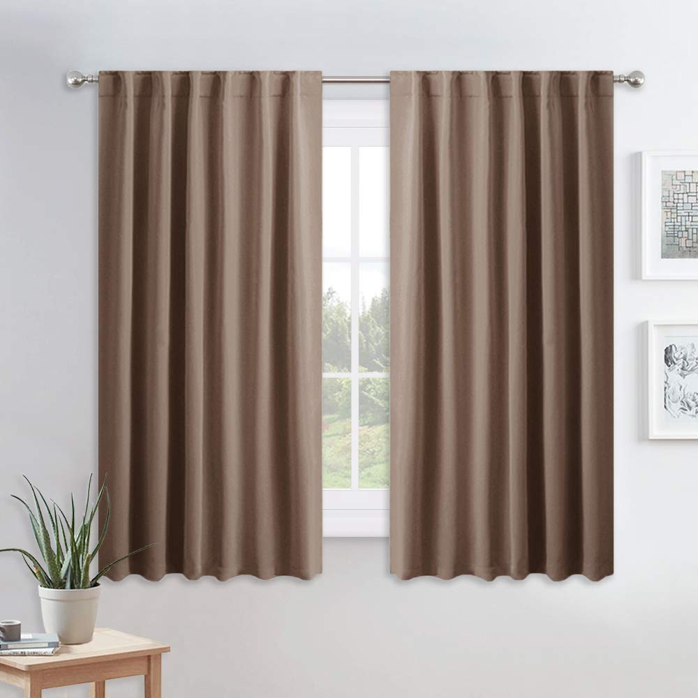 PONY DANCE Kitchen Curtains 45" Long - Window Draperies Light Filter Short Panels for Bathroom Easy Install with Back Tab & Rod Pocket Top, W 52" x L 45", Mocha, Double Panels