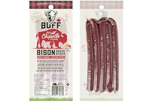 BUFF Bison Meat Sticks, Canadian-Raised, Grass-Fed Protein Snack, 5 Sticks Per Pack, Chipotle, 125g
