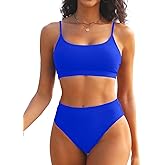 Tempt Me Women High Waisted Bikini Set Athletic Two Piece Swimsuits Sporty High Cut Bathing Suit with Scoop Neck