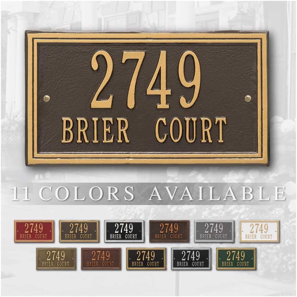 Plaques & Wall Art - Whitehall™ Personalized Cast Metal Address plaque - The Double Line Wall Plaque. Made in the USA. BEWARE OF IMPORT IMITATIONS. Display your address and street name. Custom house number sign.