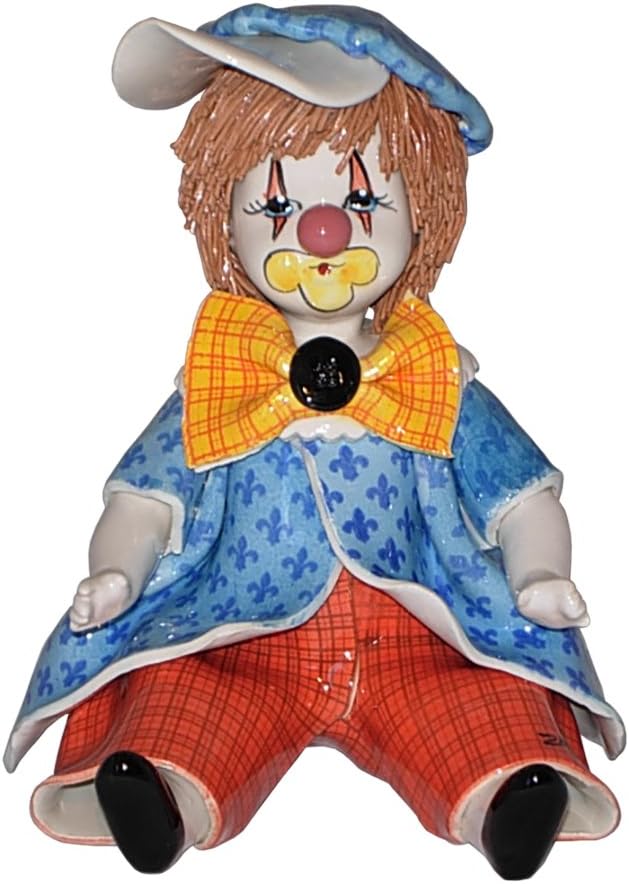 Zampiva Authentic Italian Vinatge Shelf Clown in Blue and Red with Brown Hair Collectible Figurine