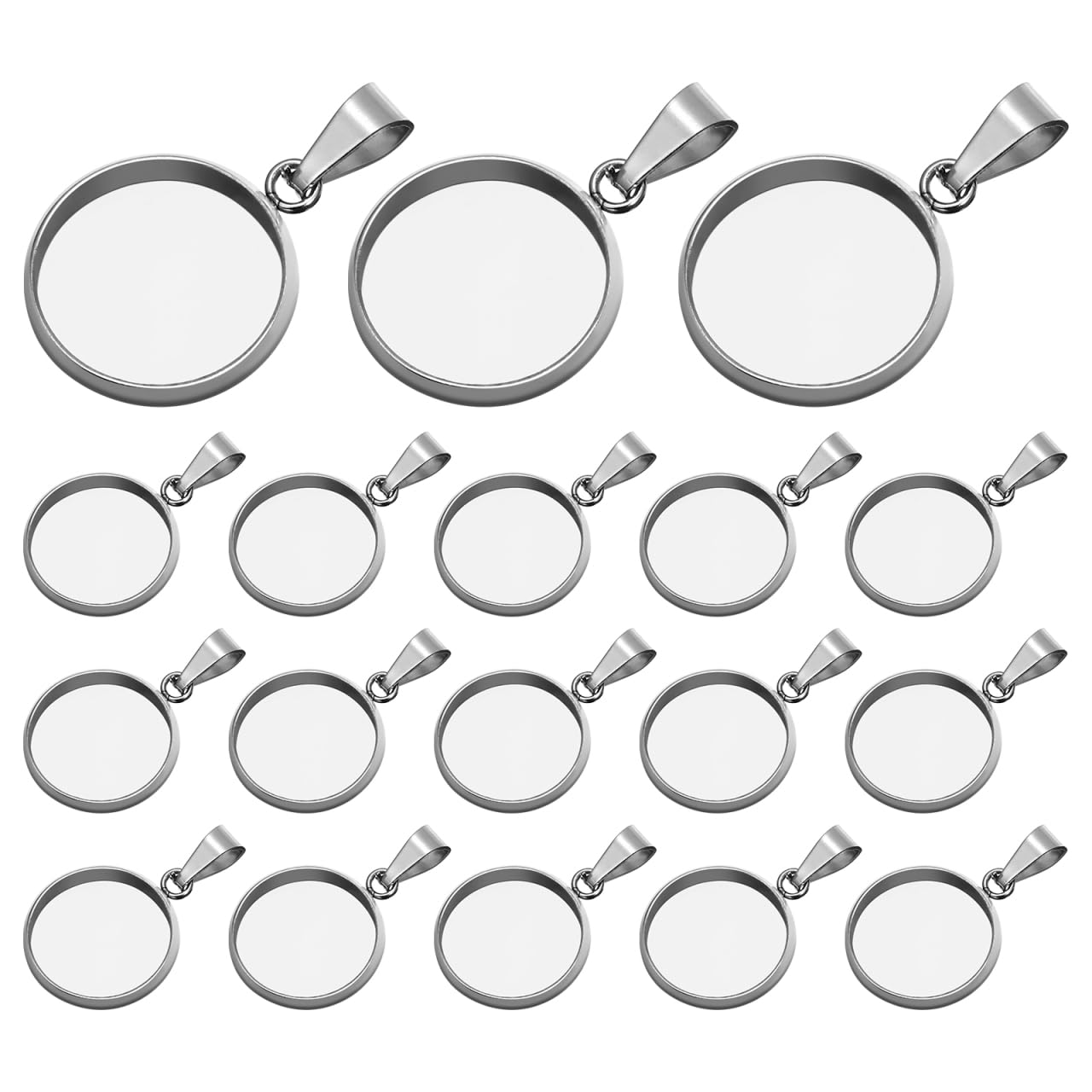 Milisten 20pcs Pendant Trays Kit Round Bezel Blanks Trays Pendant Cabochon Settings for DIY Crafting Photo Jewelry Making Silver 12mm