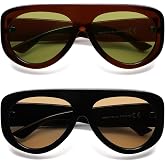 HERJOUR Trendy Aviator Sunglasses Womens Mens Oversized 90s Shades AR82372 | Retro Rectangle Chunky Sunnies,Chic Wrap Around Big Frame