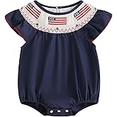 Licupiee Infant Girl 4th of July Smocked Rompers Short Sleeve Embroidery Flag Bodysuit Newborn Independence Day Baby Clothes