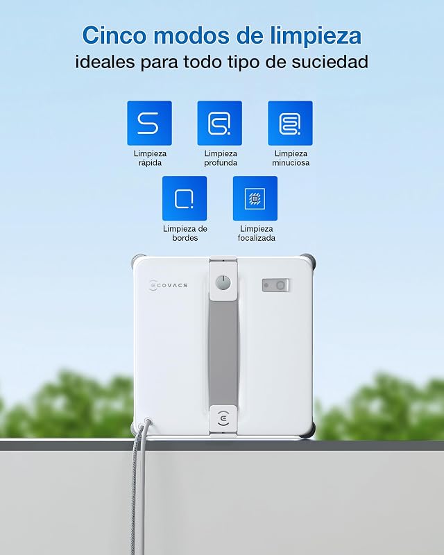 WINBOT Mini 2 Robot Limpiacristales, Cepillos Laterales para Esquinas y Pulverización Ultrasónica, Ultrafino para Ventanas Estrechas, Navegación Inteligente, 6 Modos App, Protección 10 Niveles