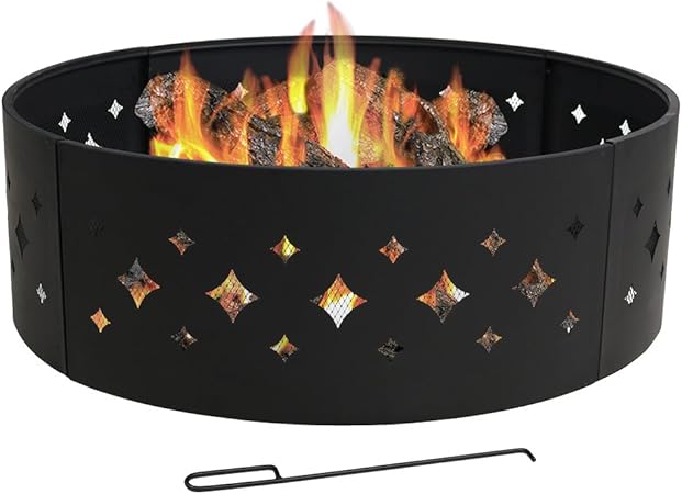 Amazon Com Sunnydaze Diamond Fire Pit Campfire Ring Large Round Outdoor Heavy Duty Metal Wood Burning Firepit With Fire Poker 36 Inch Garden Outdoor